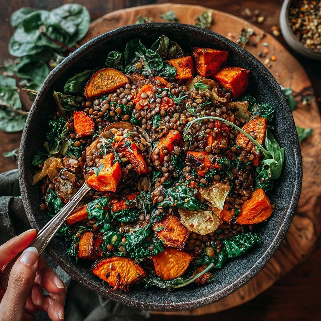 Roasted Veggie Lentil Grain Bowl